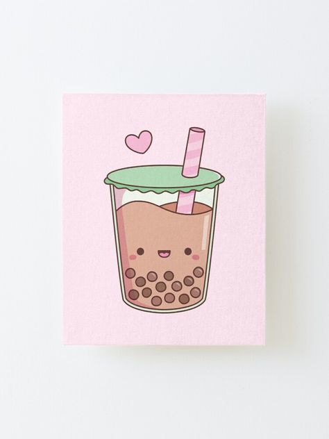 Cute Easy Drawings On Canvas, Boba Painting Canvas, Aesthetic Boba Drawing, Boba Doodle Art, Boba Art Cute, Boba Tea Painting, Cute Boba Drawing, Bubble Tea Painting, Boba Drawings