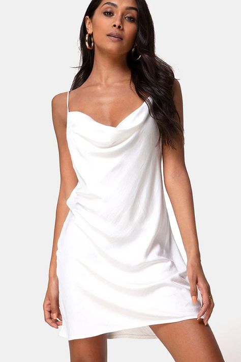 Silk Slip Dress Short, White Silk Slip Dress, Slip Dress Short, White Satin Slip Dress, Desi Dress, White Slip Dress, Motel Rocks, Silk Slip Dress, White Slip