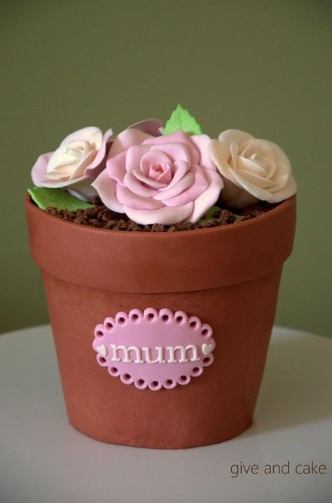 flower pot cake                                                                                                                                                                                 More Mothers Day Cake Designs Mom, Cake Ideas Fondant, Mothers Day Cake Designs, Cake Mothers Day, Mothers Day Cake Ideas, Flower Pot Cake, Pot Cake, Pot Cakes, Birthday Cake For Mom