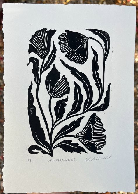 Block Print Artwork, Flower Relief Print, Botanical Block Print, Plant Block Print, Linoleum Printmaking Patterns, Linoleum Carving Ideas Block Prints, Flower Linocut Print, Woodblock Print Black And White, Linocut For Beginners