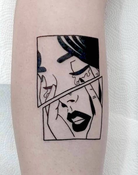 Comic Book Style Tattoo, Minimalist Tattoo For Women Ideas, Comic Art Tattoo, Pop Up Tattoo, Comic Tattoo Ideas, Where Is My Mind Tattoo, Pop Art Tattoo Design, Comic Style Tattoo, Vector Art Tattoo