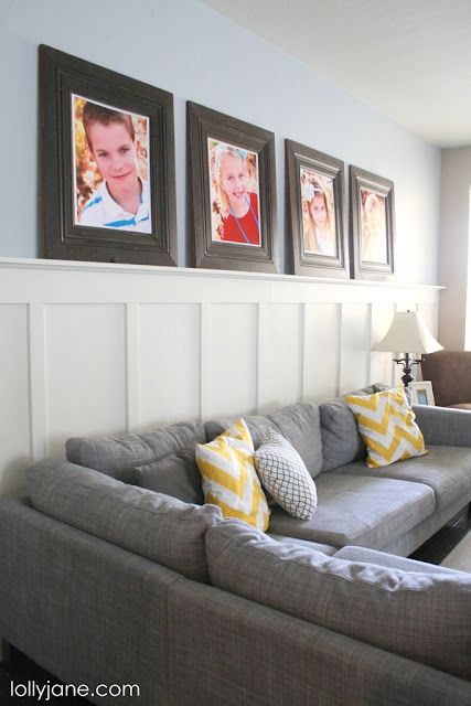 Frames are SO expensive, but this is an alternative.  Use molding, construct the pieces to fit pictures (like Costco's basic poster size).  These frames are 20x24. Fit Pictures, Living Room Decor On A Budget, Floor Molding, Dekor Diy, Renovation Design, Living Room On A Budget, Poster Size, Home Fashion, Home Remodeling