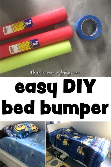 $3 DIY Toddler Bed Bumper -- Thanks Mommy Blog Toddler Bed Bumper, Kids Bed Rails, Diy Kids Bed, Toddler Bed Rail, Diy Bumper, Diy Toddler Bed, Diy Safety, Bed Bumper, Bed Rails For Toddlers