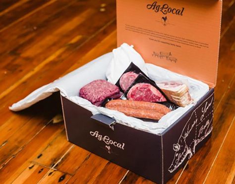 AgLocal Wants to Give You a Box Full of Meat Meat Hampers, Sausages Packaging, Carnicerias Ideas, Frozen Food Packaging, Meat Box, Butcher Box, Meat Store, Food Box Packaging, Meat Shop