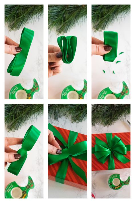 How To Tie Christmas Bows On Presents, Tying A Gift Bow, Tie A Bow On A Present, Tie Bow On Present, How To Make Bows For Christmas Presents, How To Tie Gift Ribbon, Christmas Present Bows Diy Ribbons, How To Do A Bow With Ribbon On A Present, Simple Bows For Presents