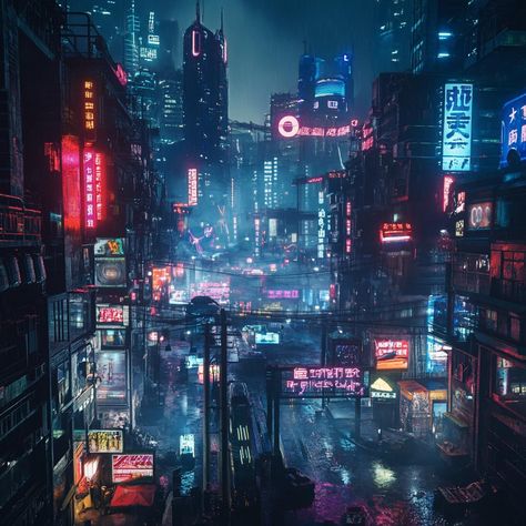 yourself in the vibrant chaos of a neon-lit alley deep within a cyberpunk city. This artwork captures the essence of a futuristic metropolis where technology and mystery intertwine under a rainy night sky. Perfect for those who love dystopian and sci-fi aesthetics. Sci Fi Club Concept Art, Sci Fi Night City, Sci Fi Future City, Future Dystopian City, Cyberpunk Kingdom, Rainy Cyberpunk City, Cyberpunk Room Design, Cyberpunk Aesthetic City, Cyberpunk City Aesthetic