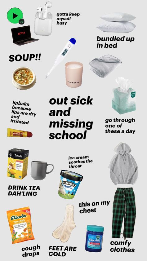 out sick and missing school #beingsicksucks What To Wear When Your Sick Outfit, Sick Day In My Life, Morning Routine For School Leave At 8am, Sick School Day Outfit, Tips For Being Sick, Things To Do On A Day Off From School, How To Beat Someone Up, Lazy Day Ideas, Sick Day Aesthetic Routine