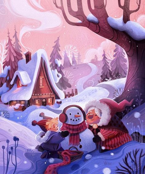 Snow Illustration, Christmas Books For Kids, Christmas Board, Winter Illustration, Forest Illustration, Build A Snowman, Cyberpunk Art, Whimsical Illustration, Sketchbook Inspiration