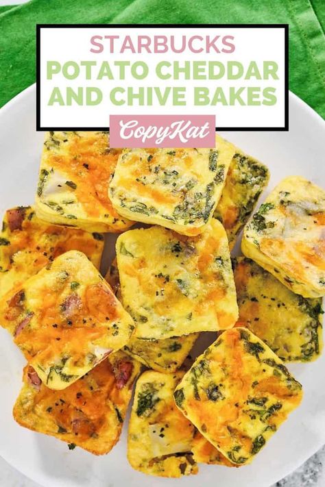 Craving those delicious Starbucks Potato Cheddar and Chive Bakes? Now you can make them at home with this easy copycat recipe! These savory egg bakes filled with red potatoes, cheddar cheese, chives, and spinach are perfect for breakfast or a snack. Quick and simple to prepare, they’re a tasty way to start your day or satisfy midday hunger. Try this homemade version and enjoy Starbucks flavors from the comfort of your kitchen! Potato Cheddar Chive Egg Bake Starbucks Recipe, Copycat Starbucks Potato Chive Egg Bites, Copycat Starbucks Potato Egg Bites, Potato And Chive Egg Bites, Starbucks Potato And Chive Egg Bites Recipe, Potato Cheddar Chive Egg Bites Starbucks, Starbucks Potato Chive Bake, Starbucks Potato Bites, Potato Chive Egg Bites Starbucks