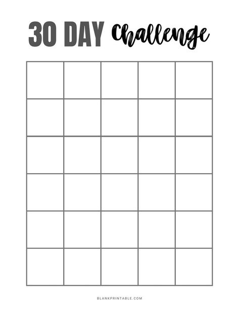 Printable 30 Day Challenge Tracker to track your progress. Blank monthly calendar planner for fitness, habit, goal. 30 Day Challange, Fitness Calendar, Fitness Tracker Printable, Saving Money Chart, Monthly Goal, Table Template, Challenge Tracker, Tracker Free, Fitness Planner Printable