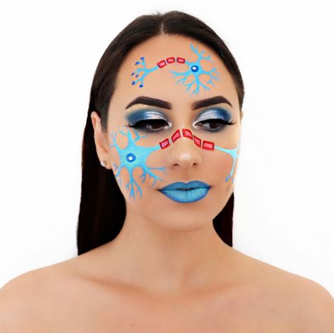 Sarah Habibi 🇨🇦 on Instagram: “How many brain cells do I have? . 2😅.... LOL. But actually humans have over 100 billion brain cells. . Look inspired by the neuroscience…” Science Makeup, Brain Cells, Art Science, Makeup Face, Neuroscience, Face Art, Biology, Best Makeup Products, How Many