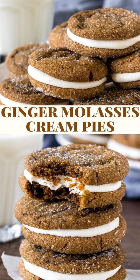 Ginger Molasses Sandwich Cookies, Molasses Whoopie Pies, Molasses Crackle Cookie Disney, Thanksgiving Dessert Cookies, Fluffy Cookie Recipe, Fluffy Sugar Cookie Recipe, Sugar Cookie Cupcakes, Soft Ginger Molasses Cookies, Cream Pie Cookies