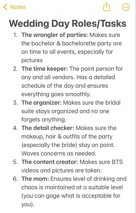 Bridal Party Expectations, List Of Wedding Jobs For People, Bridal Party Lineup, Tasks For Bridesmaids, Wedding Day Tasks To Delegate, Wedding Party Jobs, Bridal Party Meet And Greet Ideas, Bridal Party Duties, Bridal Party Names