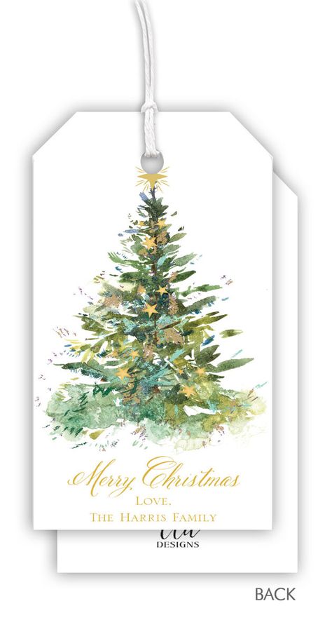 Add your personal touch to your gifts this season with this beautiful set of Christmas Tree themed paper gift tags. Sized 2.375" x 4.75".  Flat printed in ink color and typestyles of your choice. Positioning only as shown. Decoration Creche, Painted Christmas Cards, Christmas Graphic Design, Watercolor Christmas Tree, Christmas Card Art, 카드 디자인, Watercolor Tree, Watercolor Christmas Cards, Paper Gift Tags