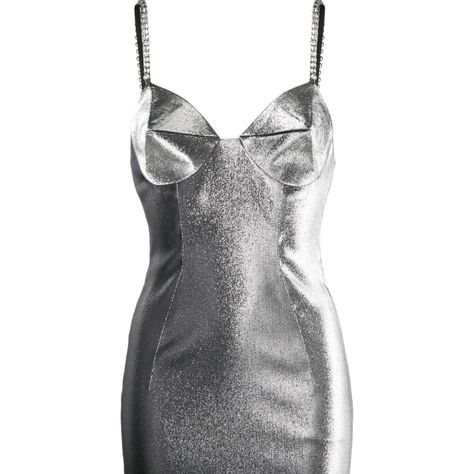 Brand New With Tags. Area Pyramid Cup Dress. Us 4. The Elastane In The Dress Makes For A More Comfy Wear. Details Include Darted Cups And Crystal Appliqu On Straps (Adjustable). Hidden Zip Closure At Back. Top Carnaval, Silver Bustier, Metallic Fashion, Silver Mini Dress, Silver Metallic Dress, Crystal Trim, Metal Fashion, Embellished Denim, Black Tweed