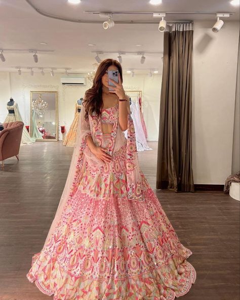 Georgette Embellished With Beautiful Multi colour Lehenga Pink Georgette Lehenga, Lehenga Bridal, Georgette Lehenga, Designer Lehenga, Sequence Work, Bridal Lehenga, Lehenga Choli, Lehenga, Embroidery