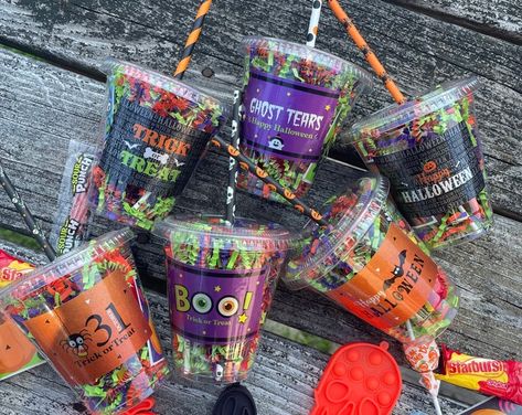 Halloween Classroom Favor Halloween Party Classroom Treats - Etsy Halloween Candy Cup Ideas, Halloween Party Classroom, Cheer Snacks, Student Treats, Candy Cups, Boo Baskets, School Giveaways, Cute Halloween Decorations, Halloween Classroom