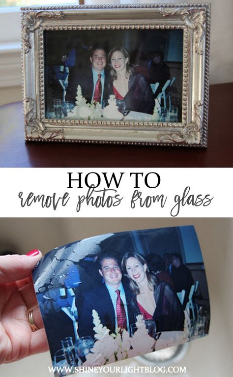 Photo stuck to the glass inside a frame?  Easily remove it without damaging the photo or the glass with this simple trick. Floors Laminate, Kid Furniture, Photo Organizing, Homemade Toilet Cleaner, Cleaning Painted Walls, Glass Picture Frames, Concrete Lamp, Small Cafe, Glass Cooktop