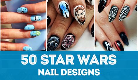 Bb8 Nails Art, Simple Star Wars Nail Designs, Star Wars Nail Art Easy, May The 4th Nails, Easy Star Wars Nails, Star Wars Nails Acrylic, Star Wars Nail Ideas, Star Wars Nail Designs, Darth Vader Nails