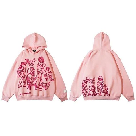 Street Hoodie Design, Pink Hoodies, Cool Hoodies Designs Unique, Pink Cartoon Print Hoodie For Streetwear, Cheap Kawaii Hoodie For Streetwear, Kawaii Hooded Sweatshirt For Streetwear, Cute Pink Hoodie For Streetwear, Harajuku Style Pink Hoodie With Graphic Print, Pink Streetwear