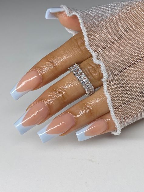 Spring nails Dusty Blue Nails Acrylic Wedding, Glittery Spring Nails, Ice Blue Nail Designs, Cinderella Theme Nails, Blue Icy Nails, Wedding Nails With Blue, Bridal Nails Blue, Light Blue Hoco Nails, Cinderella Blue Nails