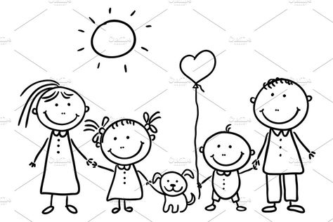 Family Picture Drawing, Children Holding Hands, Family Coloring Pages, Family Clipart, Stick Figure Drawing, Family Drawing, Happy Children's Day, Family Coloring, Image Svg