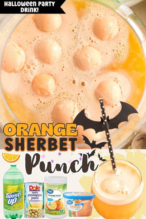 Orange Sherbet Punch Recipe! The PERFECT PARTY PUNCH! Orange Sherbet Punch, Halloween Punch For Kids, Homemade Punch, Punch Recipes For Kids, Halloween Party Punch, Sherbet Punch Recipes, Easy Party Punch, Thanksgiving Punch, Halloween Punch Recipes