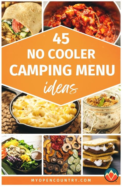 Plan your entire camping trip with meals that require no refrigeration, from morning to night. Our comprehensive guide offers recipes and ideas for breakfast, lunch, dinner, and snacks that are perfect for any outdoor setting. These meals are not only easy to prepare but also ensure you keep your packing light and your belly full. Hunting Meals Ideas, Cabin Camping Meals, Road Trip Dinner Ideas, Camp Food For Large Groups, Camping Meal Ideas Dinner, Non Refrigerated Lunch, Campout Food, Camping Meals For Two, Lunch Ideas For Camping