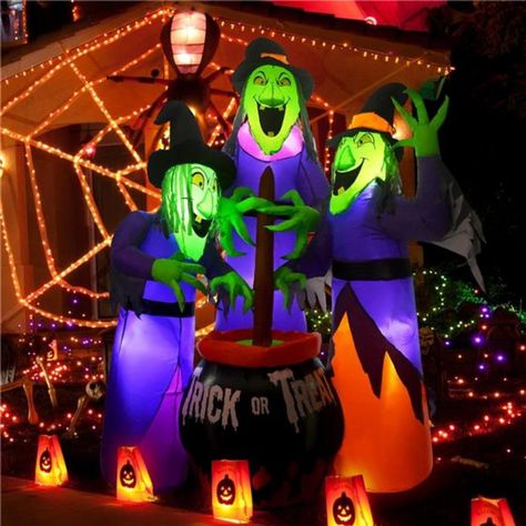 Fun & Frightful Welome: Greet Guests And Trick-Or-Treaters With A 6ft Witch Big Halloween Inflatables Outdoor Decorations That Screams Spooktacular! Make Your Home Stand Out With Bonadecor's Halloween Inflatables Witch Self-Inflates In 1 Minute: Set Up Your Halloween Scene In 1 Minute With The Built-In Powerful Air Blower, Making Your Yard Come To Life Effortlessly With Our Inflatable Halloween Decorations! Built-In Led Lights: 9 Brilliant Led Lights In The Spooky Bonadecor Witch Halloween Decor Halloween Yard Inflatables, 3 Witches, Halloween Blow Ups, Yard Inflatables, Inflatable Party Decorations, Halloween Witch Decorations, Witches Halloween, Halloween Stories, Inflatable Decorations