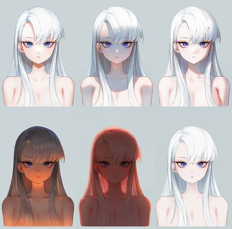 People Of Color Art, Light Effect Drawing, Back Lighting Reference, Art Reference 2 People, How To Color Hair Digital, Lighting Drawing Reference, How To Shade Eyes, How To Color Eyes, How To Paint Hair