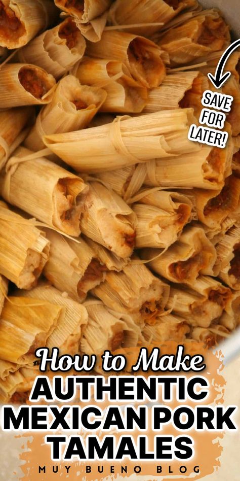 Discover the authentic flavors of Mexico with this mouthwatering pork tamales recipe. Perfect for lunch, dinner, or special occasions, these tamales showcase tender pork and traditional spices encased in fluffy masa. Transport your taste buds to a Mexican kitchen and create a memorable culinary journey with this delicious dish. Try these tamales today! Traditional Tamales Home Made, Easy Tamales Recipe Pork, Mexican Tamales Recipe Pork, Homemade Tamales Authentic Pork, Authentic Tamales Recipe Beef, Tamales Authentic Mexican Masa, Authentic Pork Tamales, New Mexico Tamales, Masa Tamales Recipes