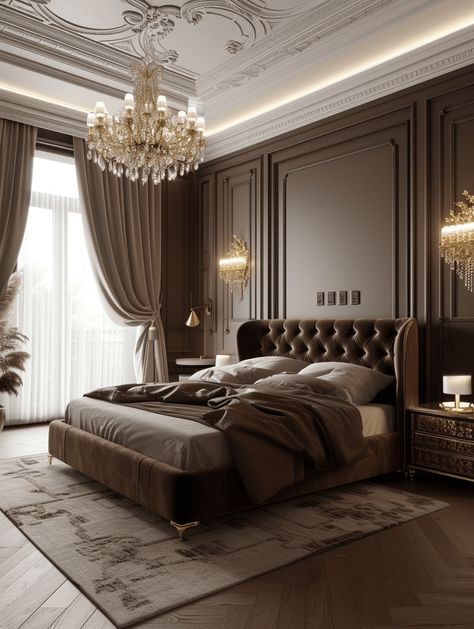 40 Modern Victorian Bedroom Design Ideas For A Timeless Aesthetic Modern Victorian Bedroom, Chocolate Bedroom, Male Bedroom Ideas, Minimalist Bedroom Decor, Victorian Bedroom, Classy Bedroom, Brown Bedroom, Vintage Bedroom, Bedroom Refresh