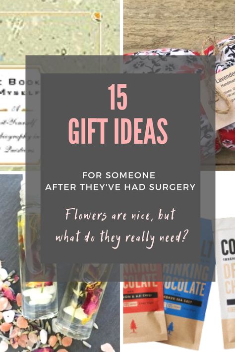 So your friend or loved one is recovering from surgery or an injury.  Flowers are always a nice thought, but what do they really need? We've gathered 15 great ideas to help you find a gift they can really use in their time of need. Whether a major surgery or ankle surgery, these ideas may inspire you to help make your friend's day a little easier. Gifts For Recovering From Surgery, Knee Replacement Gift Basket, Knee Replacement Recovery Gifts, Shoulder Surgery Care Package, After Surgery Gift Ideas, After Gallbladder Surgery, Knee Replacement Recovery, Surgery Care Package, Post Surgery Gift