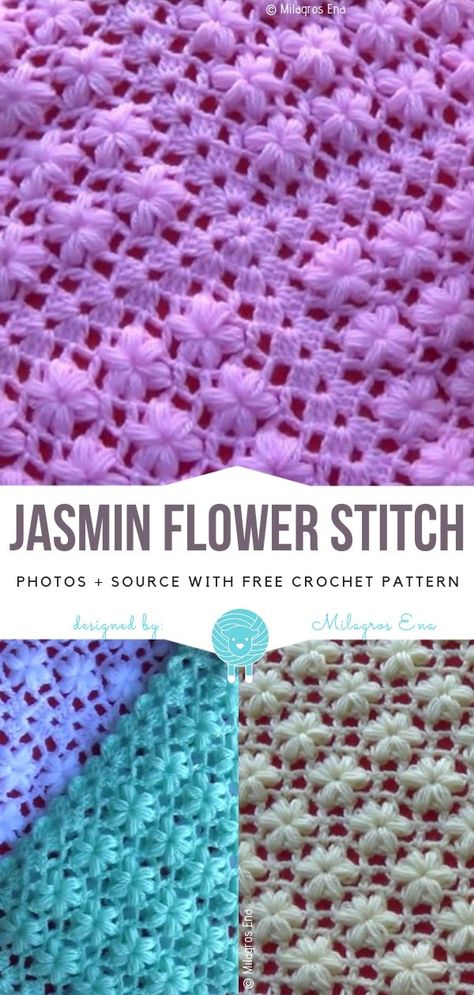 Crochet Written Patterns Free, Crochet Flower Stitch, Jasmine Crochet, Fantasy Crafts, Picot Crochet, Puffy Design, Flower Stitch, Crochet Puff Flower, Popular Crochet