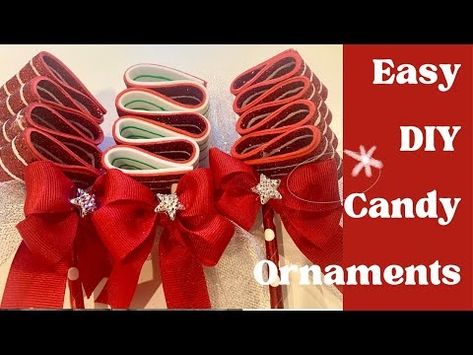 Ribbon Candy Ornaments, Peppermint Christmas Decorations, Easy Diy Candy, Peppermint Ornament, Xmas Candy, Grinch Christmas Decorations, Peppermint Christmas, Ribbon Candy, Candy Ornaments