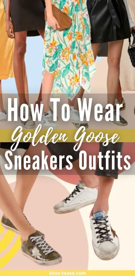 Outfits To Wear With Golden Goose Sneakers, Golden Goose Hi Star Outfit, Golden Goose Shoes Outfit, Golden Goose Sneakers Outfit Summer, How To Style Golden Goose Sneakers, Golden Goose Outfits, Golden Goose Street Style, Gold Sneakers Outfit, Goose Outfits