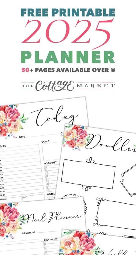 Vintage Planner Printables Free, Free Planner Pages Printables, 2025 Planner Printable Free, Free Planner Templates 2025, Happy Planner Mini Printables Free, Happy Planner Recipe Book Ideas, Free Yearly Planner Printable, 2025 Planner Template, Printable Meal Planner Weekly Free