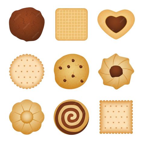 Premium Vector | Different shapes of eating biscuit home made cookies Home Made Cookies, Biscuit Home, Geometrical Shapes, Biscuit Recipe, How To Make Cookies, Different Shapes, Business Ideas, Home Made, Drawing Ideas