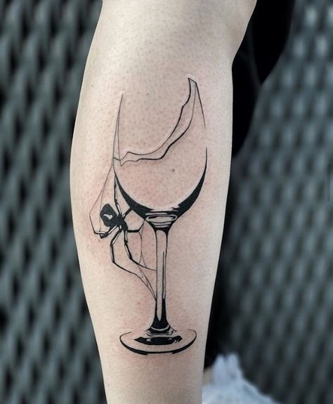 Wine Tattoos For Women, Wine Tattoos, Wine Glass Tattoo, Black And White Flower Tattoo, Wine Tattoo, Glass Tattoo, Stick Tattoo, Amsterdam Tattoo, Tattoo Uk