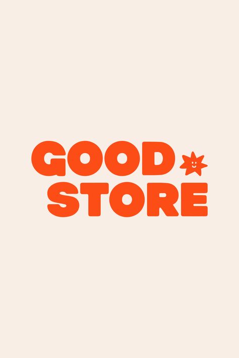 We created a fun, unique logo for the nonprofit online retail brand Good.Store. The logo features an ultra chunky sans serif font paired with an illustrated star character as the logo’s period. The brand’s bright color palette features a warm cream paired with a vivid red.  Interested in seeing more of our branding work? Take a look at some of our featured projects on our website. Modern Badge Logo, Graphic Design Logo Ideas Branding, 80s Branding Design, Two Word Logo Design Inspiration, Dynamic Brand Identity, Maximalist Logo Design, Thrift Store Branding, Red Branding Design, Unisex Branding