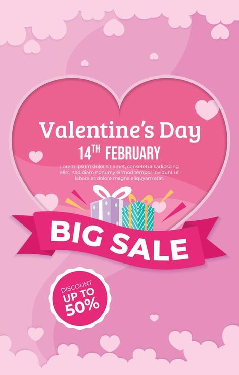 Valentine Day Big Sale Poster Big Sale Poster, Poster Sale, Poster Poster, Big Sale, Flat Design, Lorem Ipsum, Sale Poster, Vector Free, Valentines Day