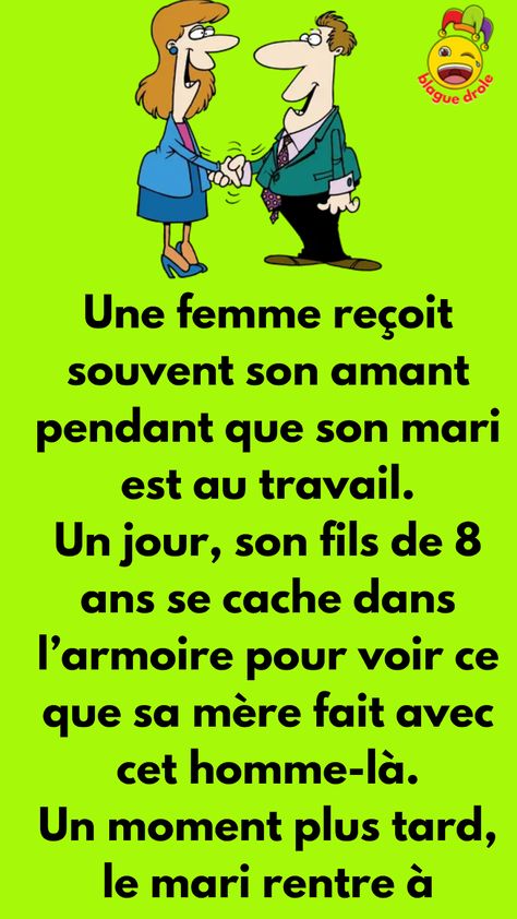 BLAGUE SUR FAIT SOMBRE ICI Une femme reçoit souvent son amant pendant que son mari est au travail. Un jour, son fils de 8 ans se cache dans l'armoire pour voir ce que sa mère fait avec cet homme-là. Un moment plus tard, le mari rentre à l'improviste. Paniquée, la femme cache son amant, dans Disney World Facts, Vieux Couples, Funny Wedding Photos, Movie Facts, Baby Crying, Grand Art, Laughing So Hard, Vaseline, New Parents