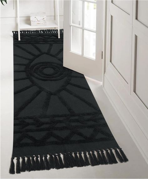 PRICES MAY VARY. [Evil Eye Design] Uphome runner rug's design is inspired by traditional "evil eye" protection talismans. Beige represents purity and wealth, It will also remove obstacles and clear clutters in your life and resist negative energy, thus bringing you endless wealth. [Easy to Clean] As an easy-care rug, you have the flexibility for various cleaning methods. Machine wash on cold for a deep clean and hang dry. Use your vacuum without a beater bar on the lowest power setting. [Hypoall Kitchen Rugs Farmhouse, Rug With Tassels, Goth Home, Inspire Me Home Decor, Hallway Runner Rug, Gothic House, Boho Living, Hallway Runner, Home N Decor