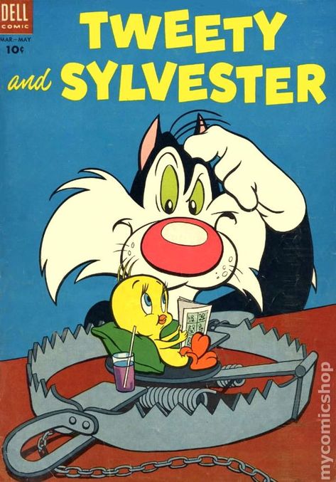 Tweety and Sylvester (1954 Dell) 4 Tweety And Sylvester, Vintage Disney Posters, Old Posters, Dell Comic, Old Comic Books, American Comic, Graphic Posters, Disney Posters, Classic Cartoon Characters