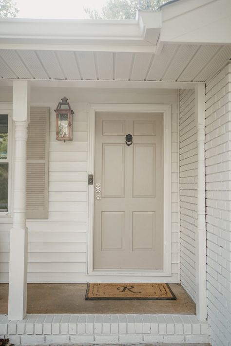 White On White Shutters, Neutral Color Exterior House, Exterior Townhouse Colors, White Wood Exterior House, White Paint House Exterior, Exterior Neutral Paint Colors For House, White And Beige House Exterior, Chalky White Paint Color, White House Trim Color Ideas Exterior