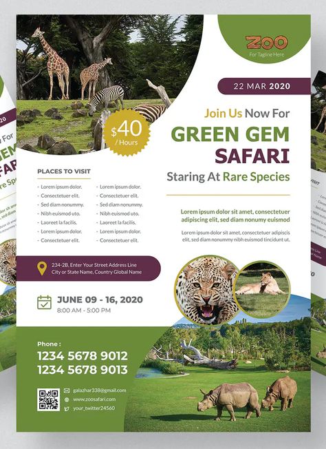 Zoo Promotion Flyer Design AI, EPS, PSD Zoo Poster Design, Promotion Flyer Design, Promotion Flyer, Adobe Design, Creative Flyer Design, Flyer Design Inspiration, Rare Species, Flyer Design Templates, Green Gems