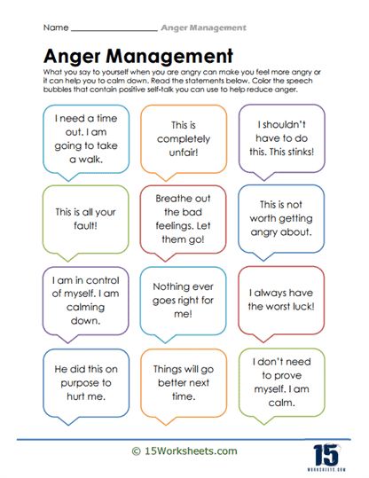 Mind Messages Worksheet - 15 Worksheets.com I Feel Statements Worksheet, Anger Coping Skills For Kids, Anger Management Activities For Kids, Anger Coping Skills, Anger Worksheets, Anger Management Activities, Counseling Techniques, Holiday Science, Skill Building