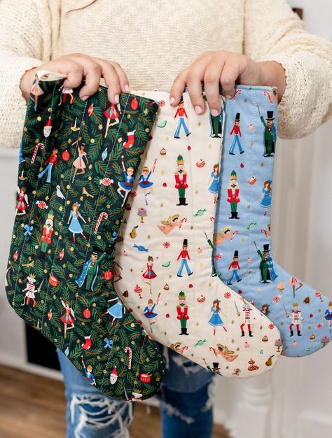 Quilted Christmas Stockings Choose Your Own Rifle Paper Co - Etsy Mixed Stockings Christmas, Fun Christmas Stockings, Colorful Stockings Christmas, Christmas Stocking No Mantle, Christmas Stocking Garland, Applique Stockings Christmas, Modern Stockings Christmas, Traditional English Christmas Decor, Christmas Stocking Alternatives