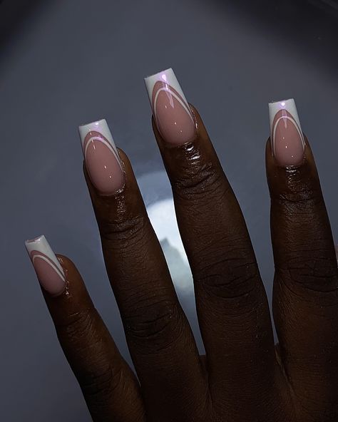 Double French and aurora chrome 🥰 #nails #nailsnailsnails #frenchnails💅 #nailsofinstagram #ogbanailtech #nailsinogba Different French Tip Nails Color Combos, French Nails Black Women, Upside Down French Nails, French Tip Nails Purple, Aurora Chrome Nails, Dip Powder French Manicure, French Nails Black, Nails Black Women, Fade Nails