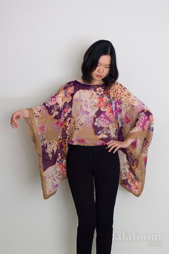 DIY Scarf Top with Kimono Sleeves Wear Scarf, Diy Kimono, Kaftan Tops, Diy Clothes Refashion, Sewing Tops, Trendy Diy, Sewing Instructions, Repurposed Clothing, Diy Scarf